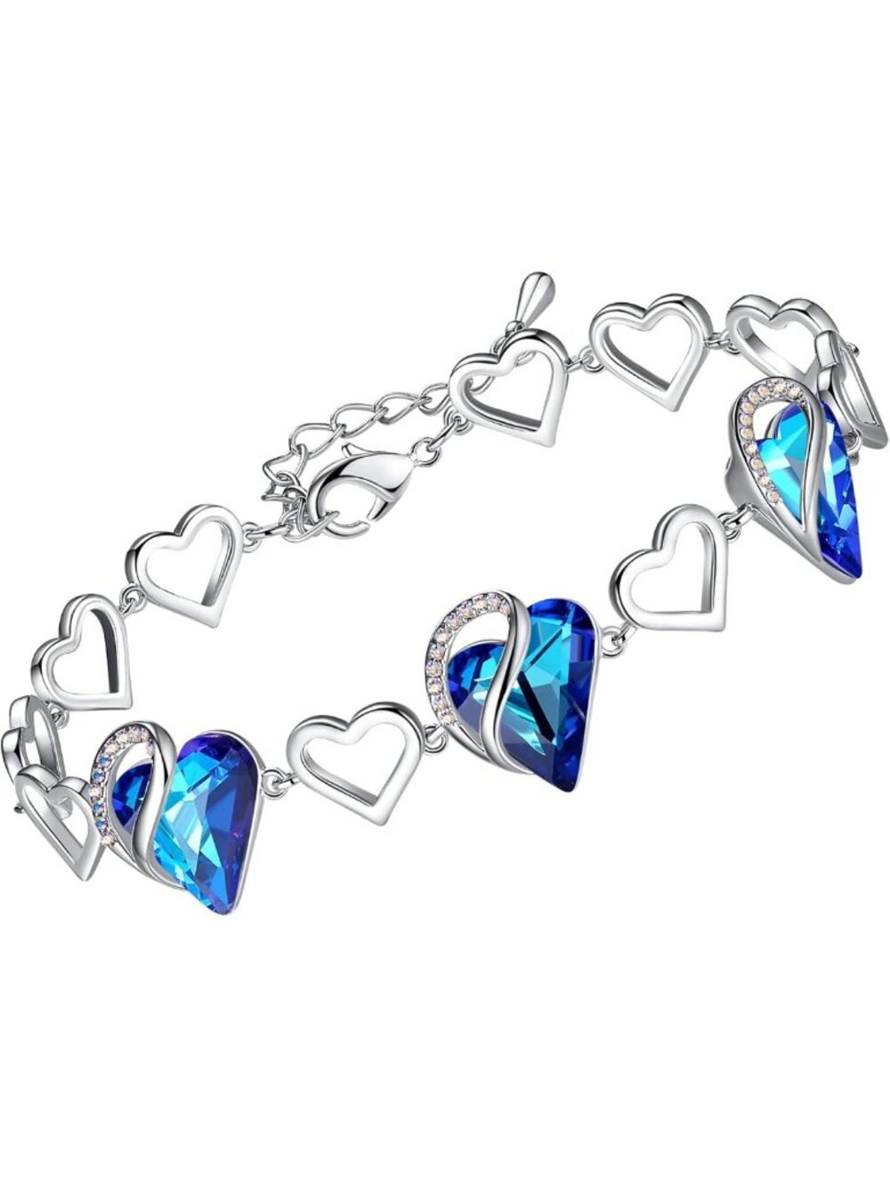 Infinity Love Heart Bracelet for Women - Birthstone Healing Crystal Jewelry, 7in